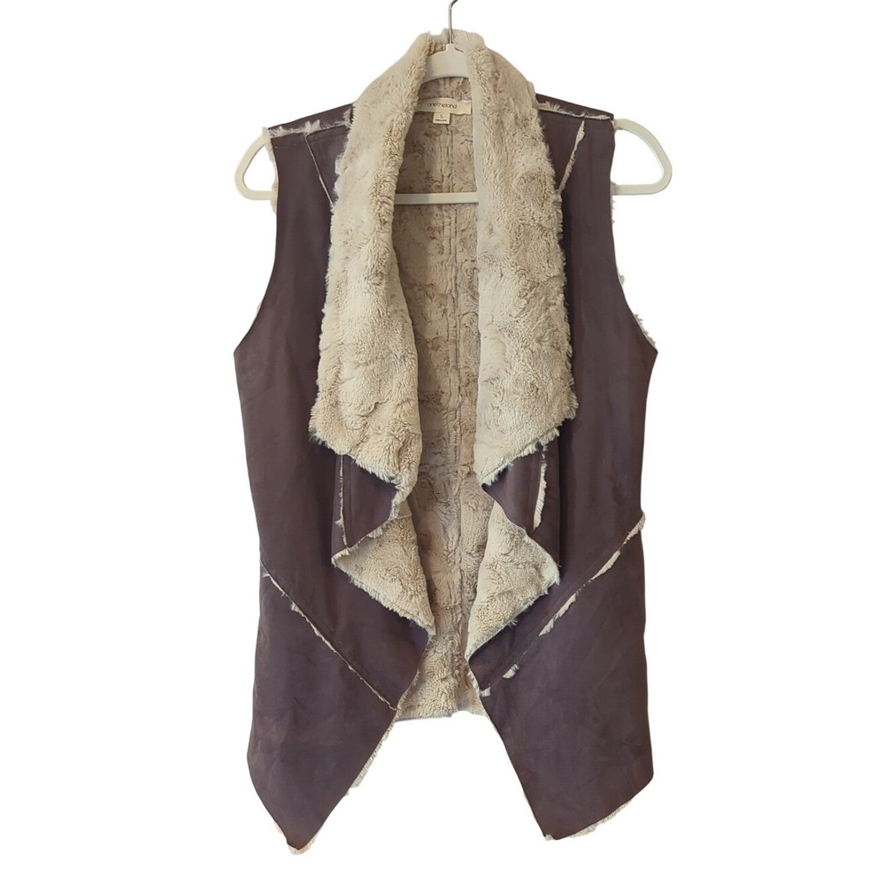 Faux‎ Shearling Draped Vest Brown size Small